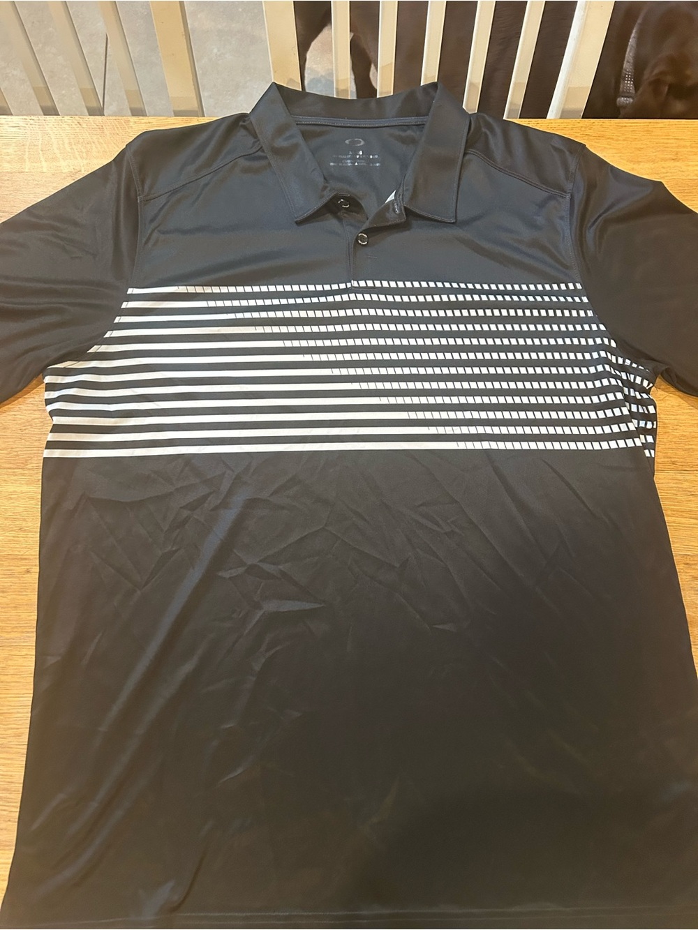 Oakley Black Polo with White Horizontal Stripe Accents